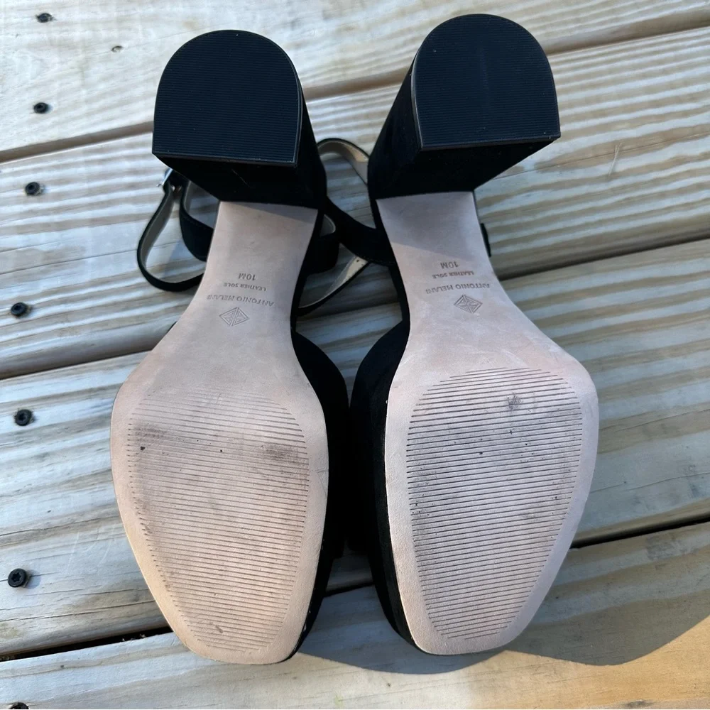​Antonio Melani Black Suede Platform Block Heels Ankle Strap Sandals Size 10